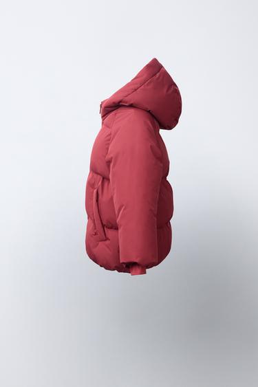 WATER-REPELLENT HOODED PUFFER COAT - Dark red by Zara