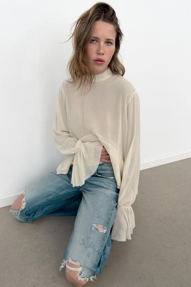 SEMI-SHEER RUFFLED TOP - Ecru by Zara - Image 5