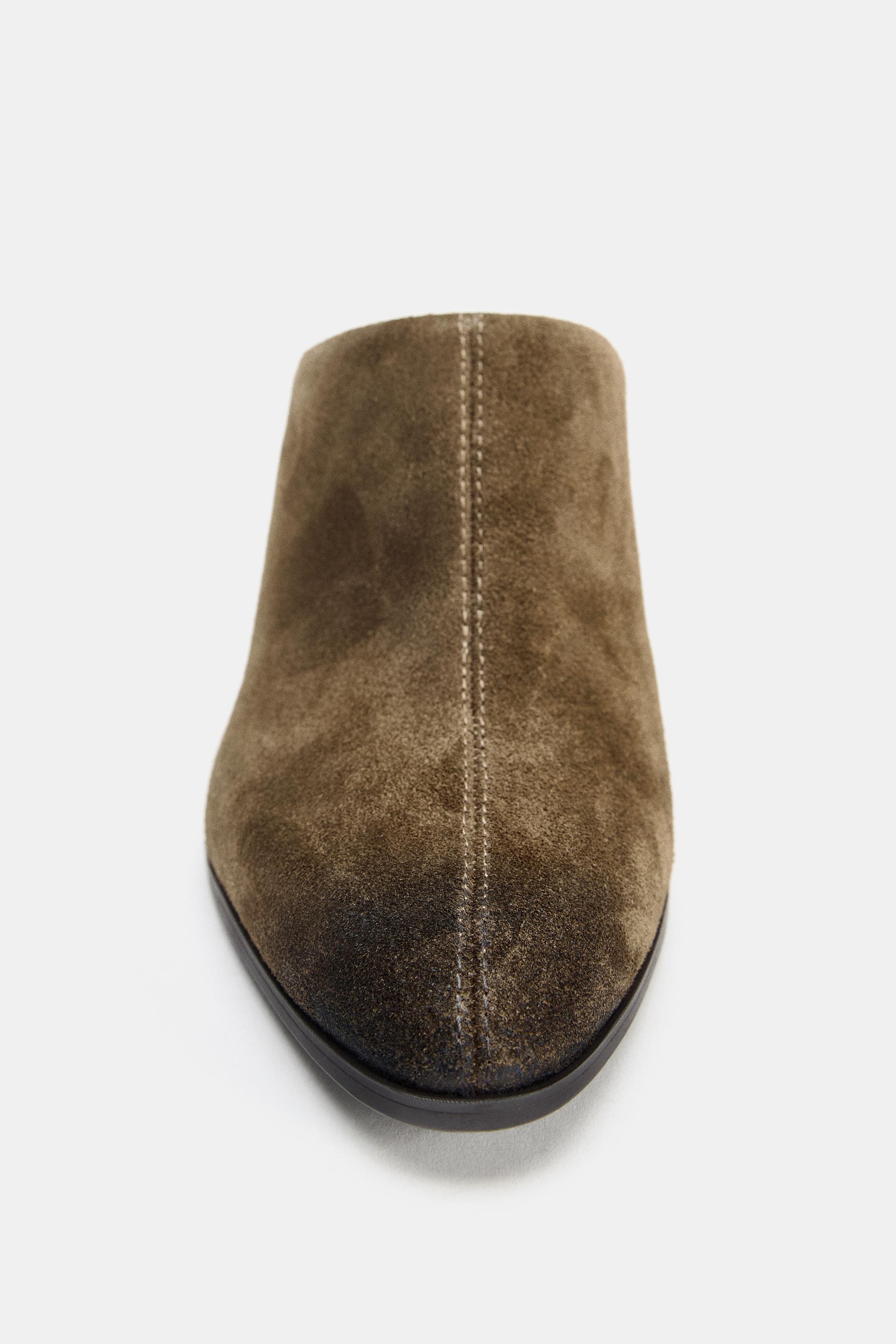 WORN EFFECT SPLIT LEATHER MULES