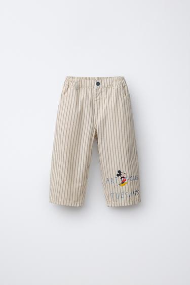 Zara ŠIROKE PLATNENE PANTALONE MIKI MAUS © DISNEY – svetlosmeđa / mornarsko plava