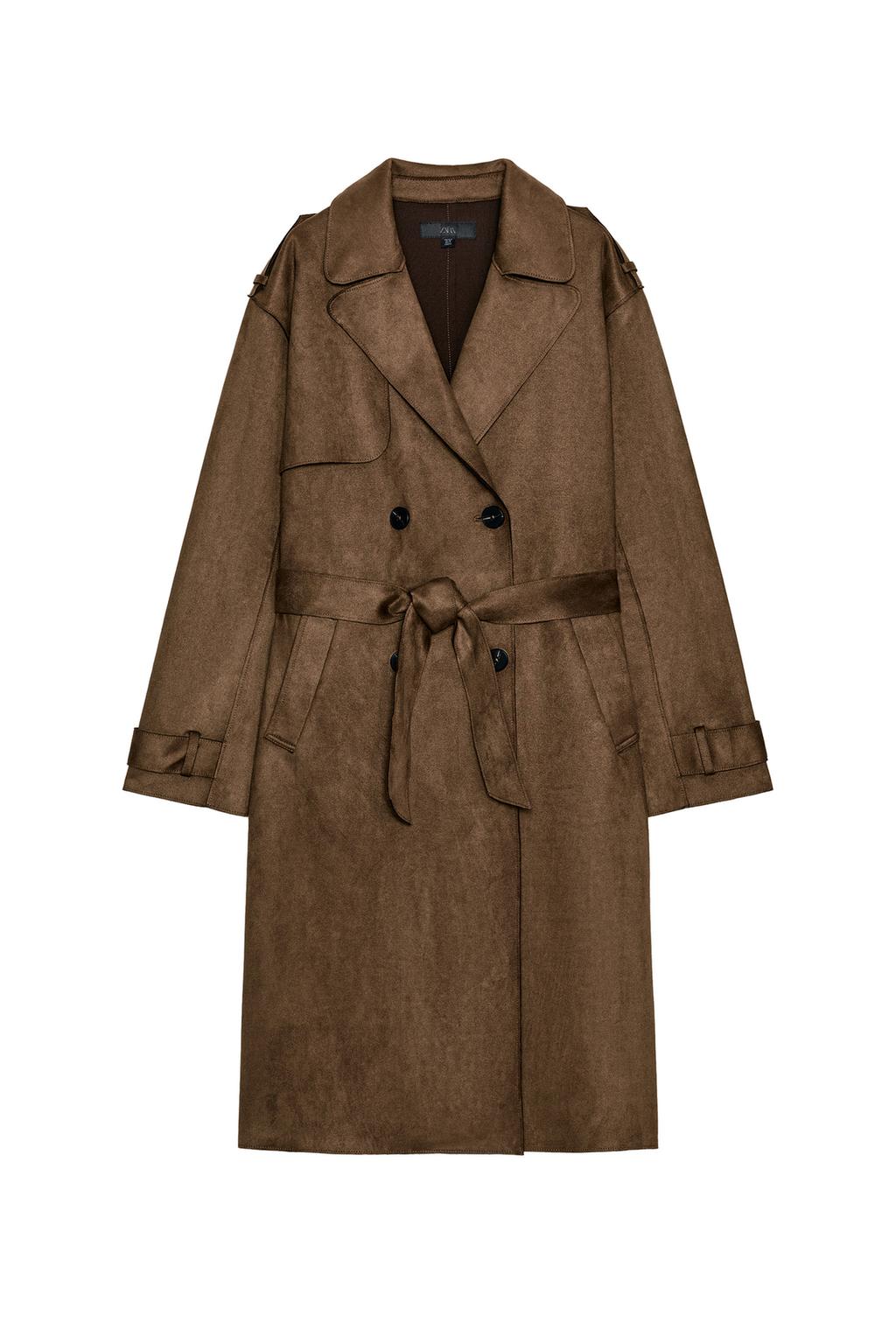LONG SUEDE EFFECT BELTED TRENCH COAT - image 3