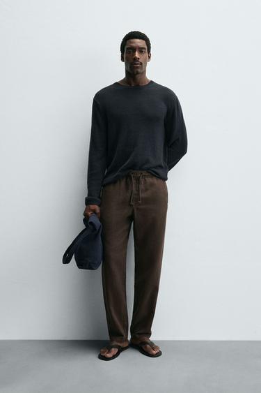 RELAXED FIT TEXTURED TROUSERS - Brown by Zara