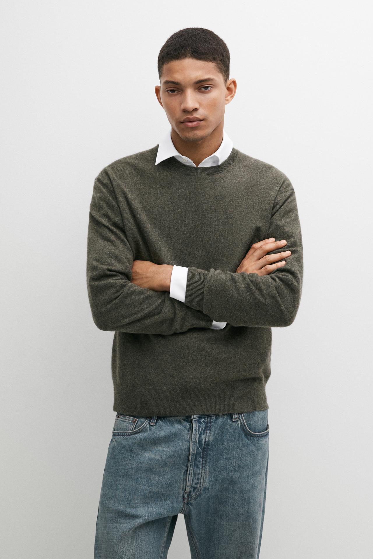 Knit 100% cashmere round neck sweater — Mid khaki