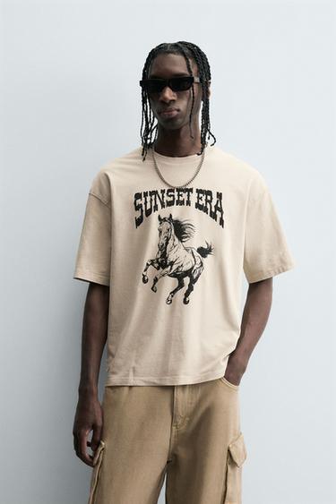 CAMISETA RELAXED FIT COMBINADA - Cinza-claro da Zara