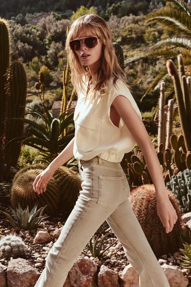 LINEN BLEND TOP WITH ELASTICATED HEM - Ecru by Zara - Image 2