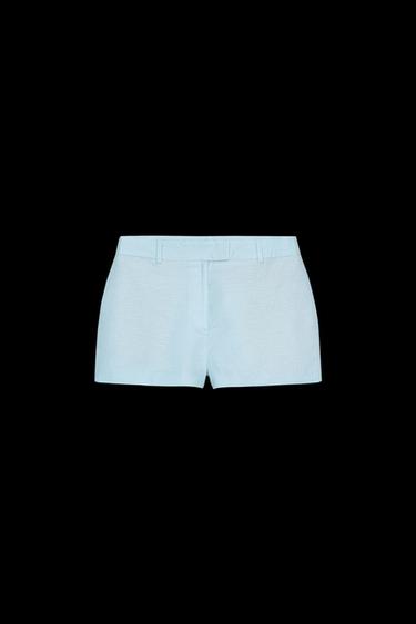 MID-RISE LINEN BLEND BERMUDA SHORTS - Light blue by Zara