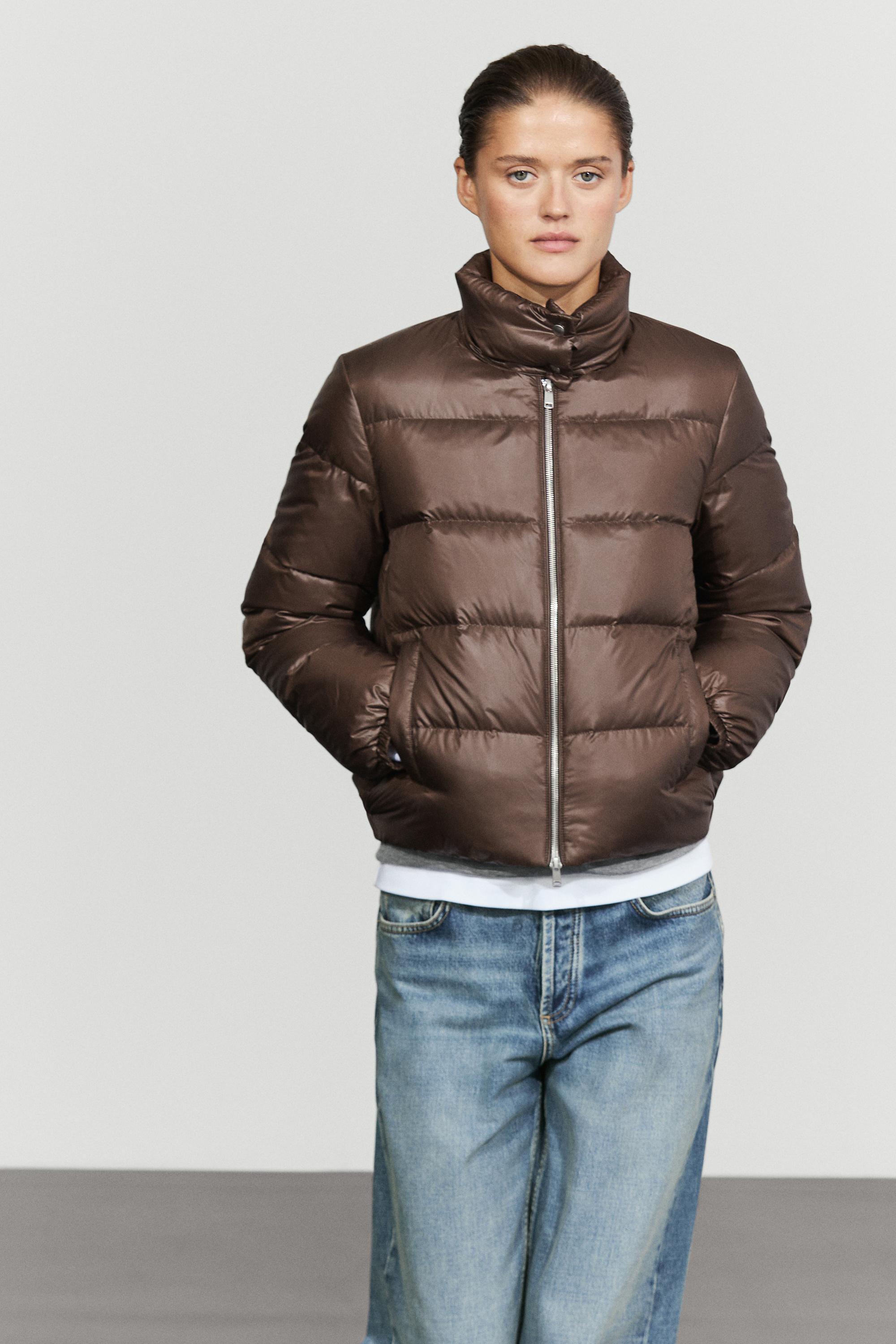 Stand collar down jacket — Brown marl
