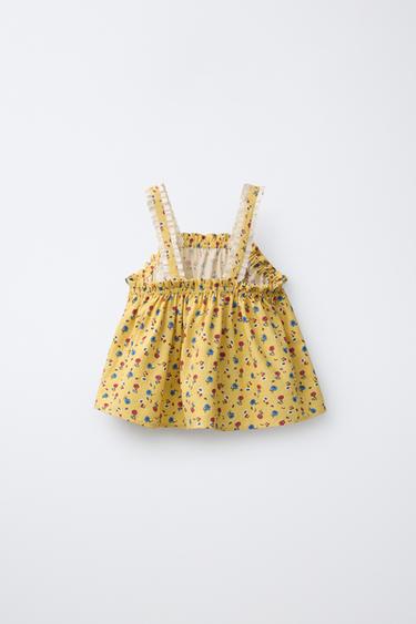 FLORAL PRINT LINEN BLEND TOP - Yellow by Zara - Image 1