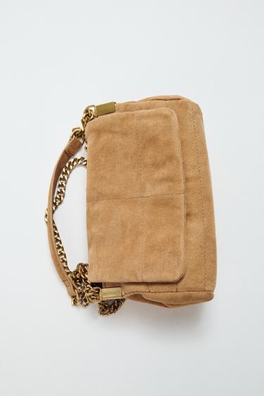 Zara MINI CITY SUEDE BAG - SAND/BROWN