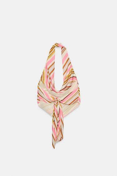 TOP SATINÉ HALTER À RAYURES - Multicolore de Zara - Image 3