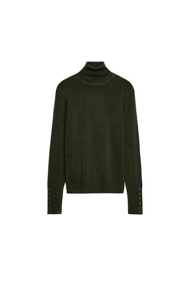 GŁADKI SWETER Z DZIANINY Z KOLEKCJI BASIC - Khaki o ciemnym odcieniu Zara