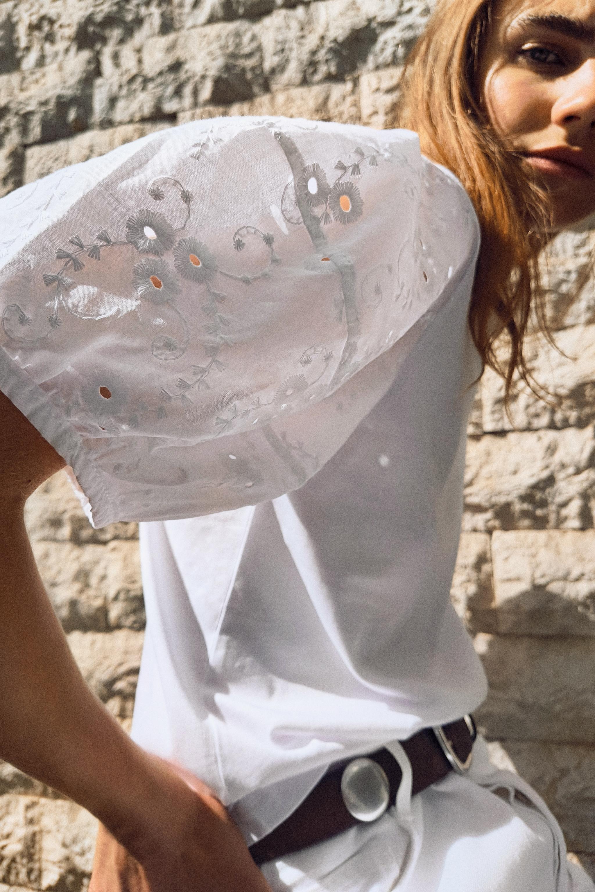 Embroidered white shirt zara best sale