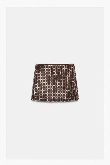 SHINY MINI SKIRT - Brown by Zara