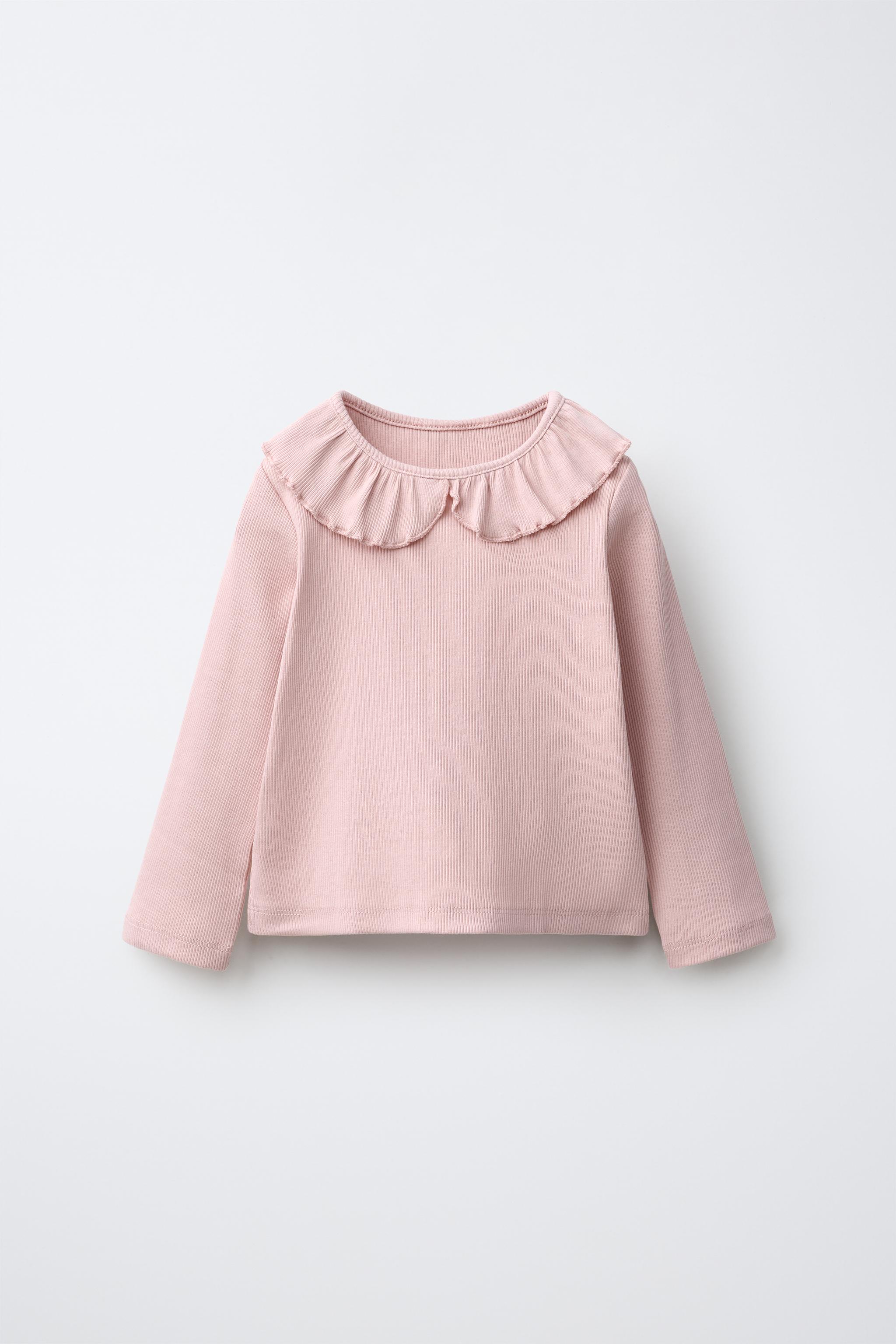 RIB PETER PAN COLLAR T-SHIRT — Pastel pink