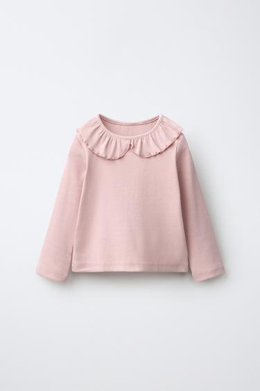 RIBBED PETER PAN COLLAR T-SHIRT - Pastel pink by Zara