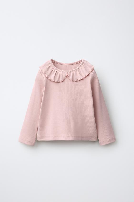 PLAYERA RIB CUELLO BOBO - Rosa pastel de Zara - Imagen 0