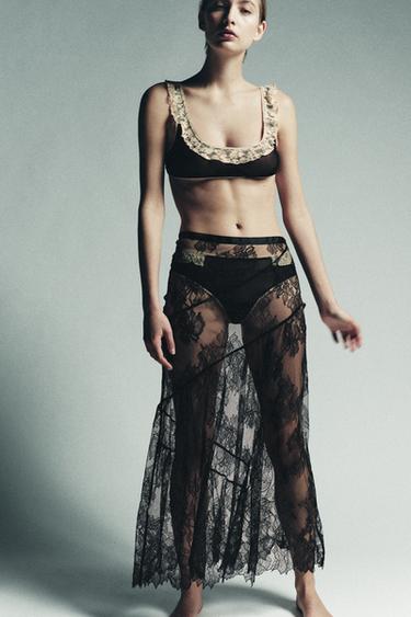 КРУЖЕВНАЯ ЮБКА МИДИ — ЧЕРНЫЙ от Zara