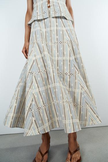 STRIPED EMBROIDERY MIDI SKIRT - Multicoloured by Zara