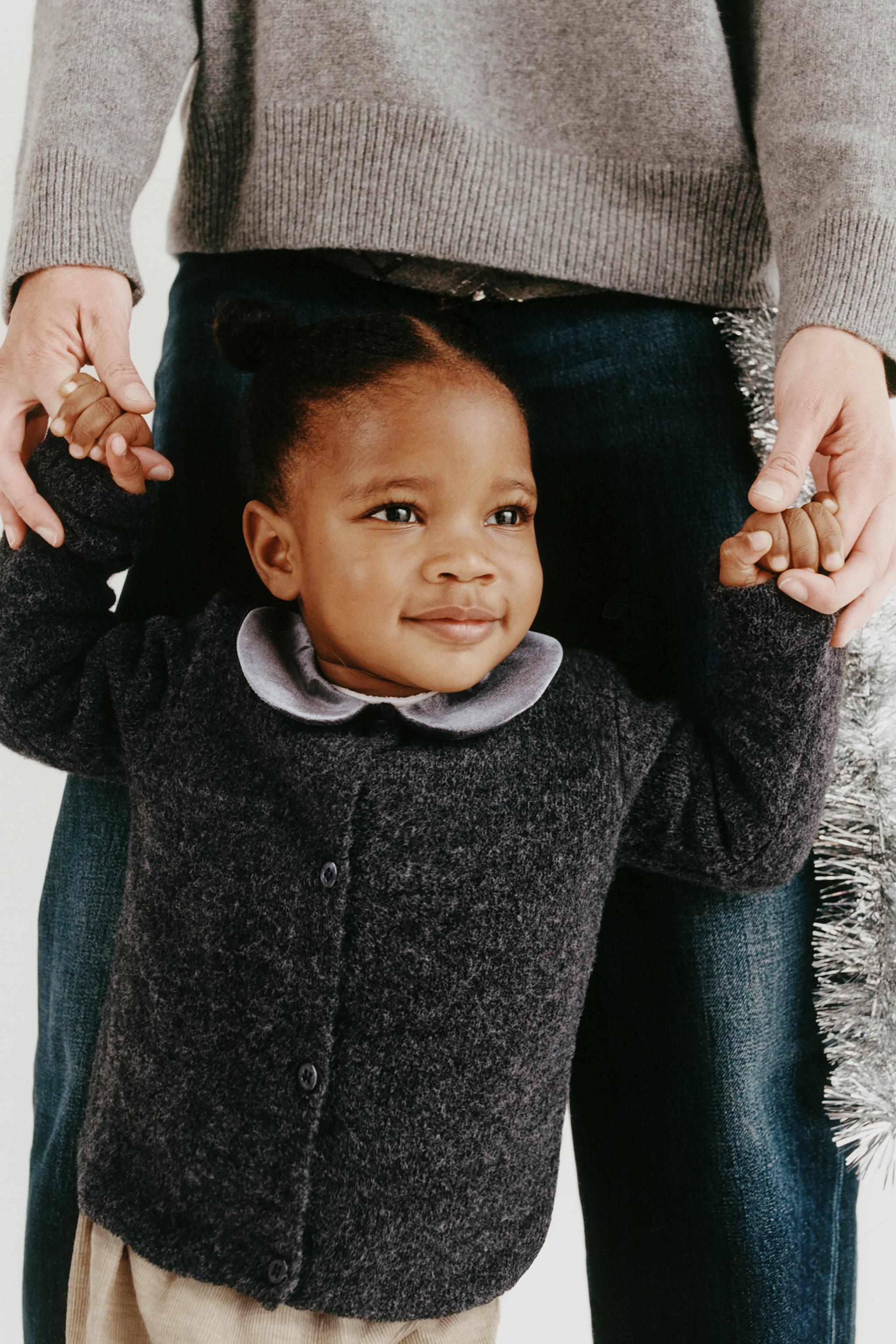 VELVET PETER PAN COLLAR CARDIGAN - Dark gray | ZARA United States