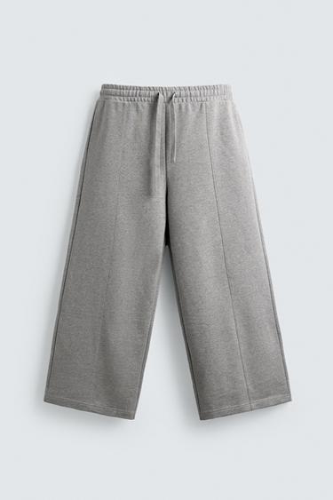 Zara 縫線寬管長褲 - 斑紋灰色