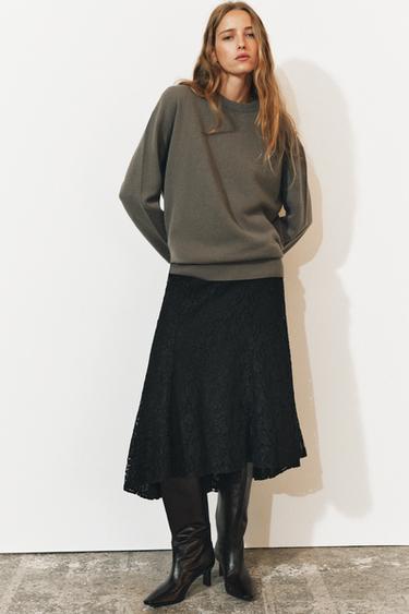 ZW COLLECTION LACE MIDI SKIRT — Black 1