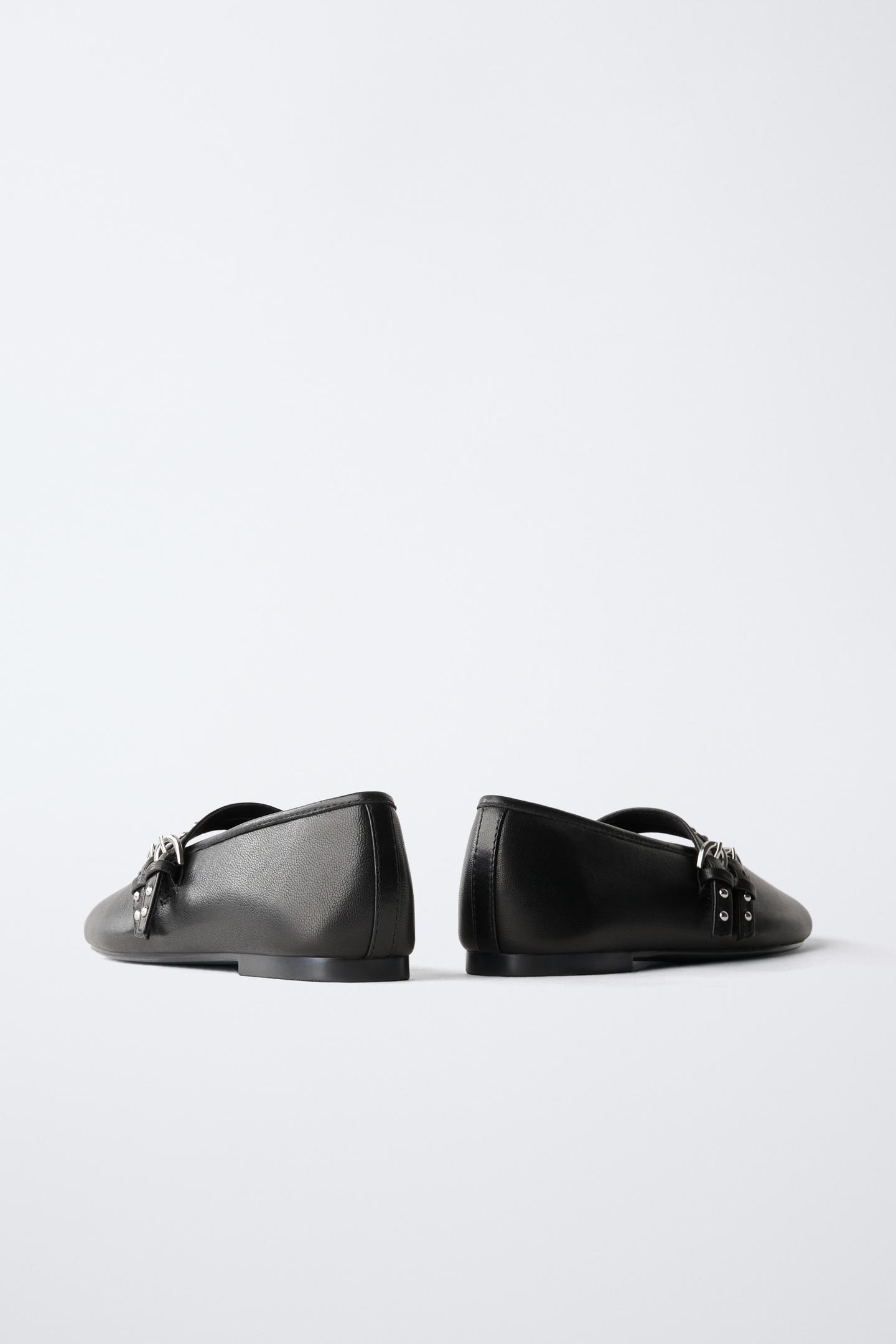 Детские балетки Zara Leather Double-Buckle Ballet Flats, цвет: Чёрный — фото 5