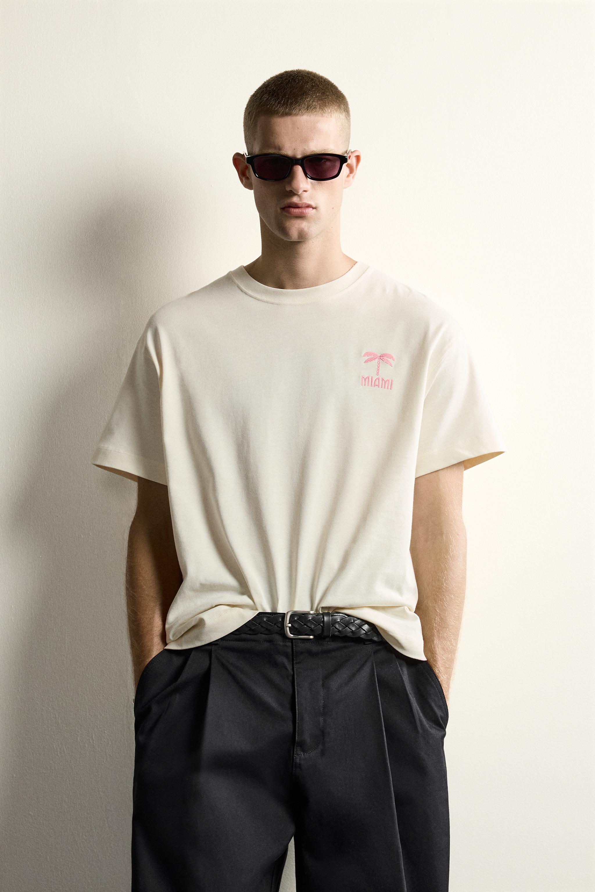 MIAMIパッチ付きリラックスフィットTシャツ - ホワイト | ZARA Japan