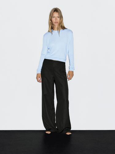 Jersey punto cuello redondo con lana - Celeste de Zara