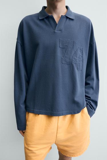 POLO RELAXED FIT EN PIQUÉ AVEC PATCHS CHIFFRES - Bleu de Zara - Image 5