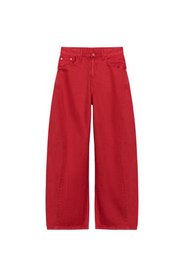 TRF MID-WAIST OVERSIZE BAGGY JEANS WITH SEAMS - Red by Zara