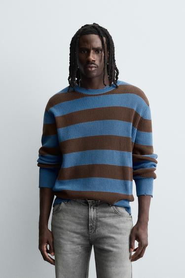 PERLSTRICKPULLOVER MIT STREIFEN - Blau von Zara