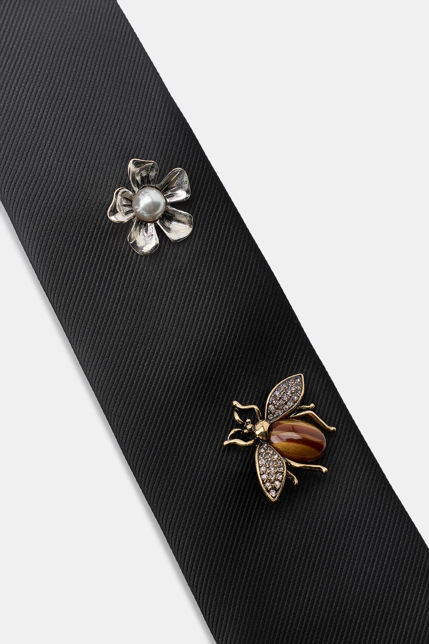 Женские галстуки Zara Contrast Snap Woven Tie, цвет: Чёрный — фото 3