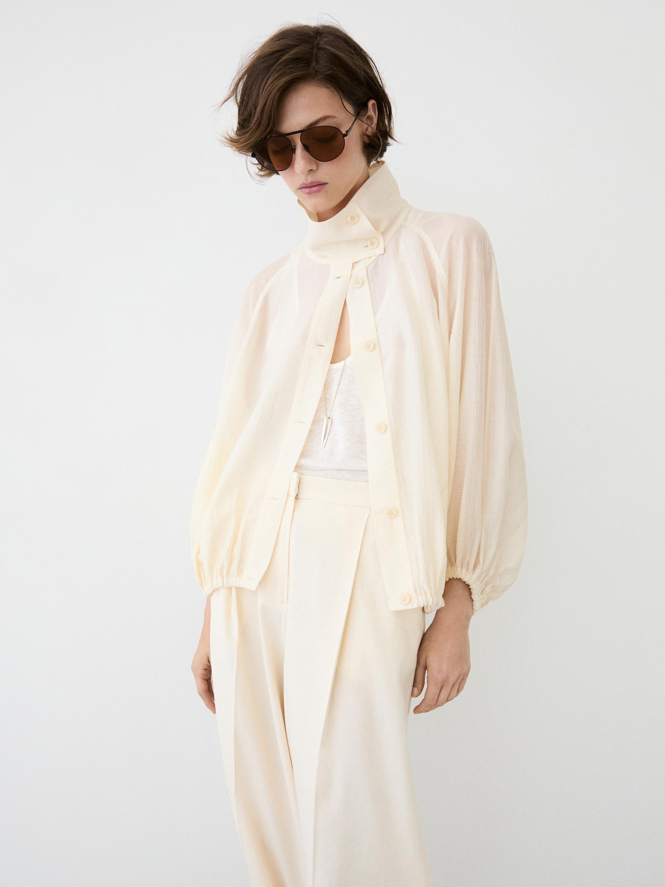 Fluid overshirt with puff detail — Ecru