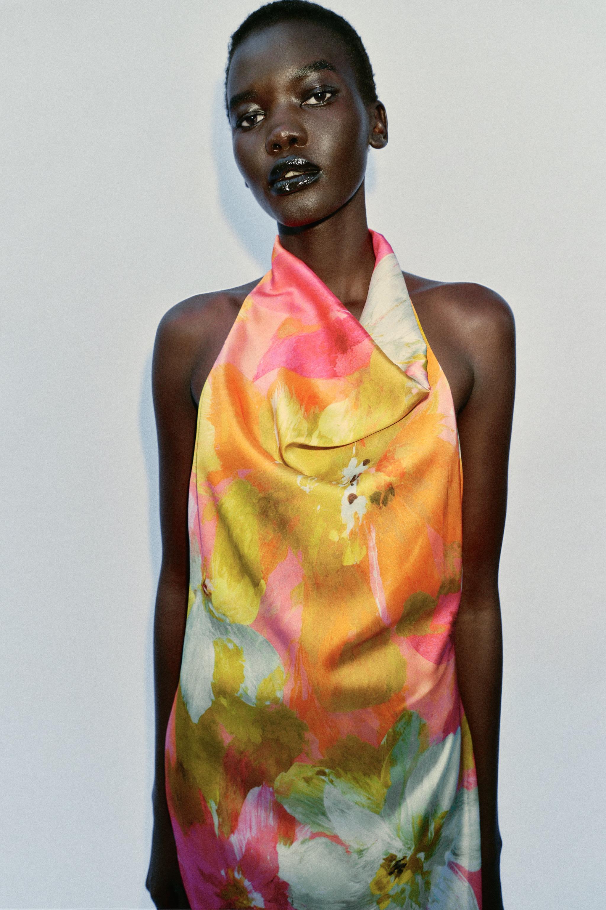 PRINTED SATIN EFFECT MIDI DRESS