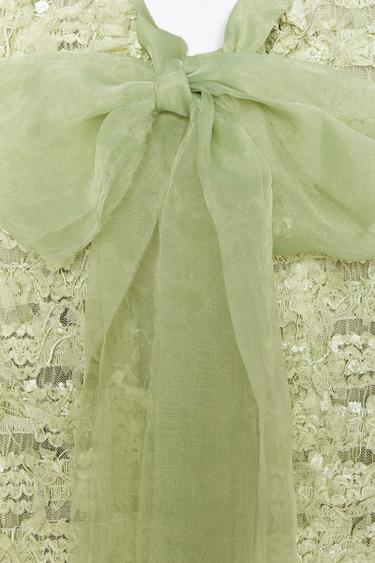 FRINGED KNIT CARDIGAN WITH ORGANZA TIE - Light green by Zara - Image 6