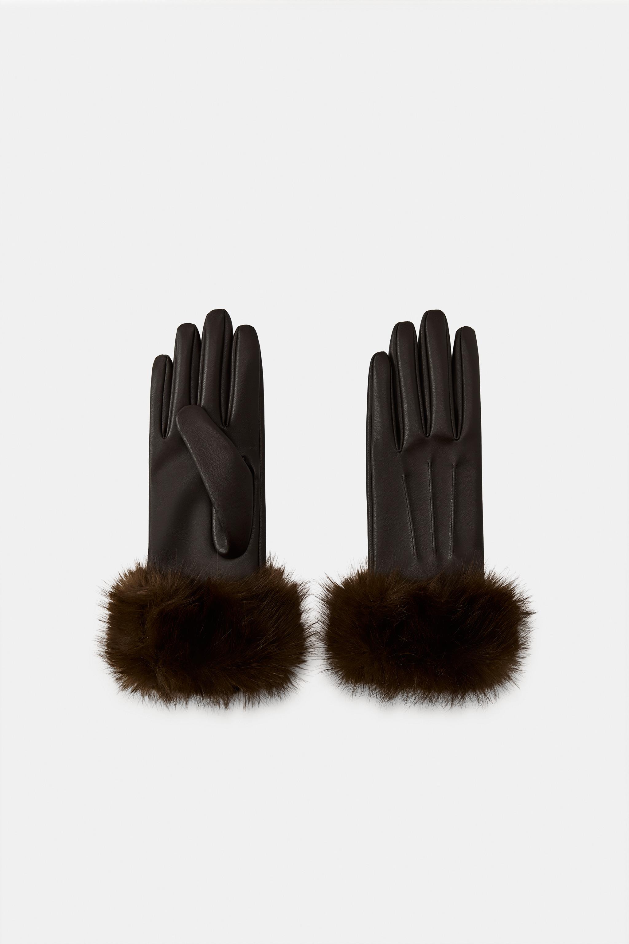 FAUX LEATHER GLOVES WITH FUR