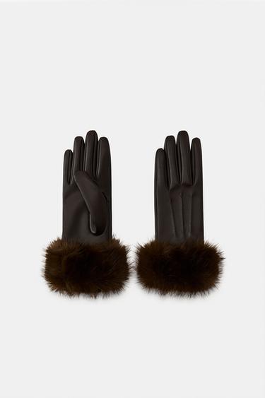 GANTS MATIÈRE SYNTHÉTIQUE EFFET FOURRURE - Marron de Zara - Image 4