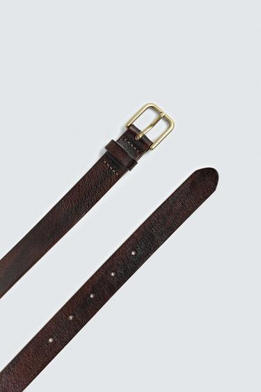 CRINKLED EFFECT LEATHER BELT - Brown by Zara - Image 1