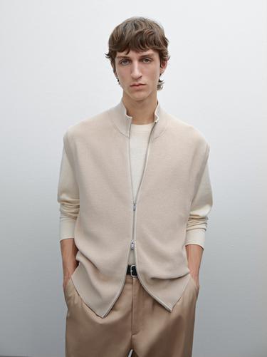 Zara Cotton knit vest with zip - Beige marl