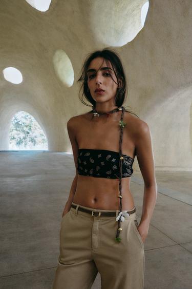 PANTALON CHINO AVEC CEINTURE TRESSÉE - Camel clair de Zara - Image 2