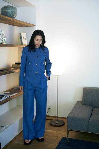 WIDE-LEG TROUSERS WITH CONTRAST TOPSTITCHING - Light indigo by Zara