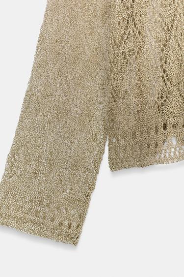 PULL EN MAILLE POINTELLE À FIL MÉTALLISÉ - Or de Zara - Image 6