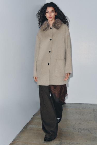 WOOL COAT WITH FAUX FUR COLLAR ZW COLLECTION - camel by Zara