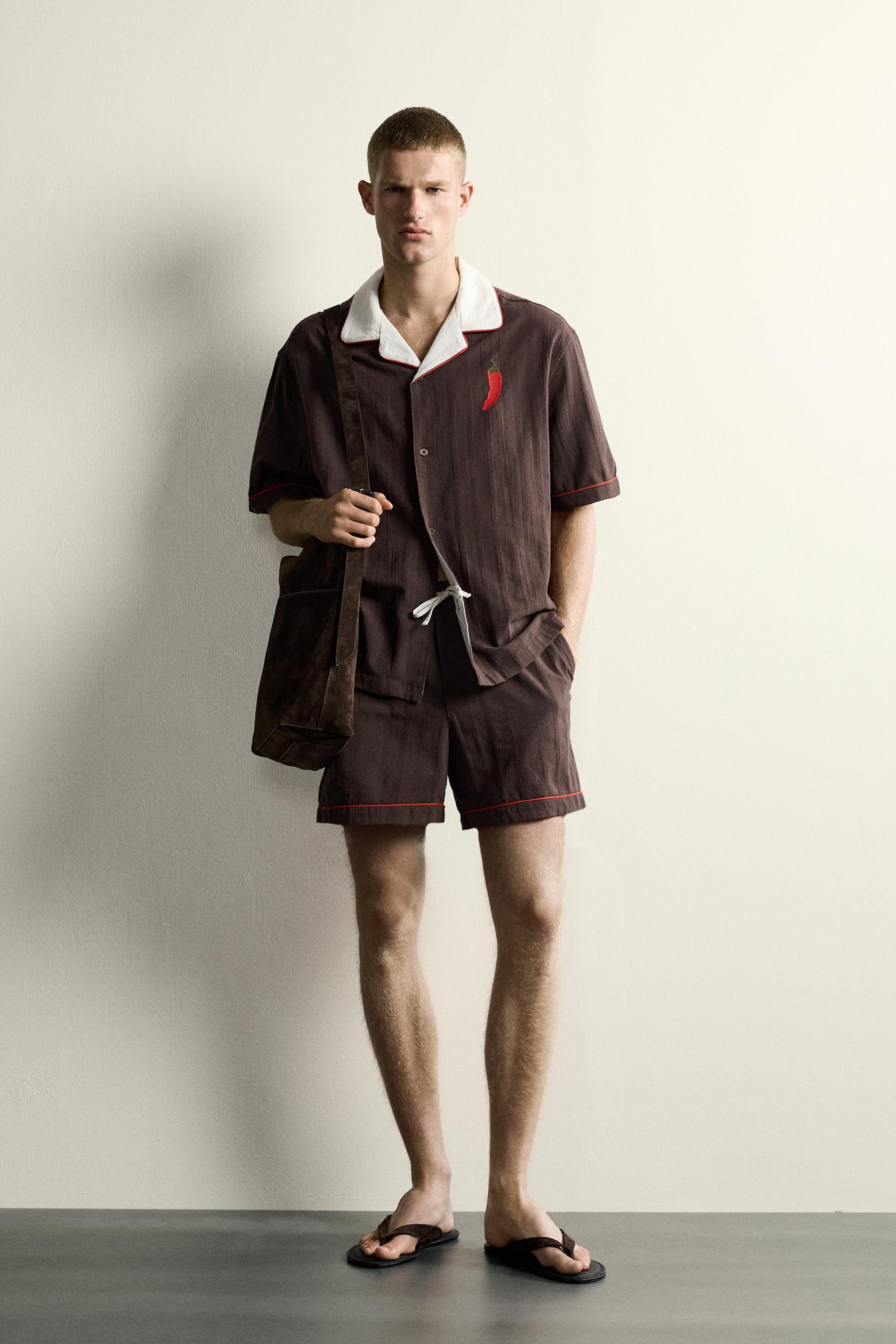 TOMATO EMBROIDERY SHORTS - Chocolate | ZARA Singapore