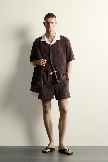 KURZE BERMUDASHORTS MIT TOMATENSTICKEREI - Braun von Zara - Bild 0