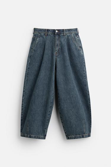 JEANS 와이드 핏 플리츠 - Zara 미디움 블루
