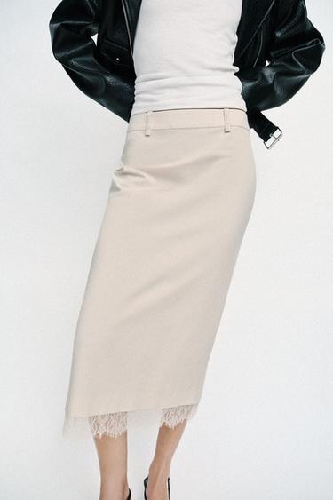 Zara LACE MIDI SKIRT - Bone