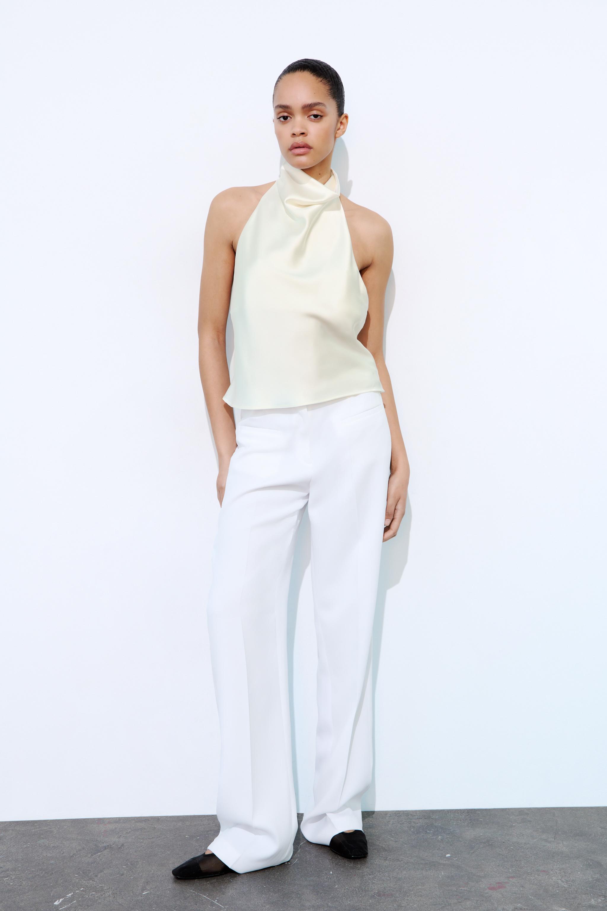 SATIN EFFECT HALTER TOP - Ecru | ZARA United States