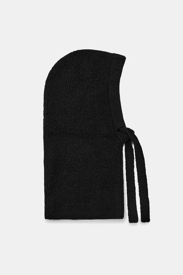 Zara RIBBED KNIT HOOD - Black