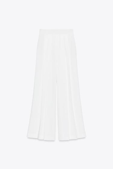 PANTALÓN PALAZZO PINZAS - Blanco roto de Zara